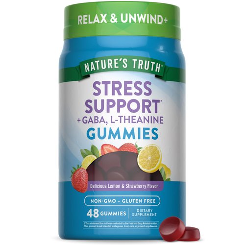 Nature's Truth Stress Relief Gummies for Adults | with Gaba, L Theanine, and Lemon Balm | Lemon Strawberry Flavor | Non-GMO & Gluten Free Supplement