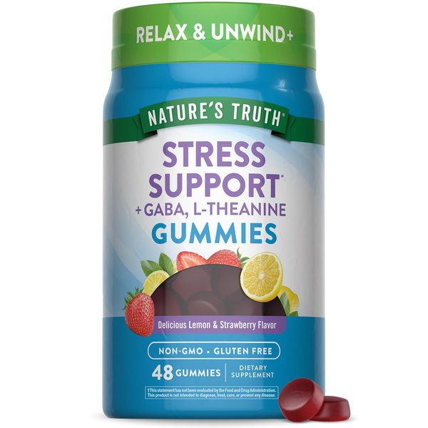Nature's Truth Stress Relief Gummies for Adults | with Gaba, L Theanine, and Lemon Balm | Lemon Strawberry Flavor | Non-GMO & Gluten Free Supplement
