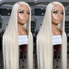 QMSSR Platinum Blonde Lace Front Wigs Long Straight Hair White Wig Heat Resistant Fiber Hair Synthetic Lace Front Wigs for Fashion Women