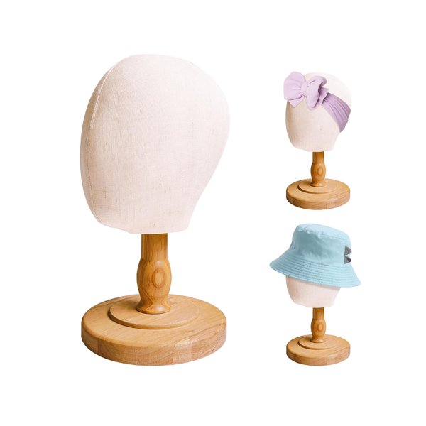 CHADWICK Baby Mannequin Head, Wig Head Stand for Kids, Plastic Model Head for Hats, Wigs, Glasses, Scarves Display, Baby Girl Children Hat Stand, Canvas Block Manikin Head for Home, Salon, Shop