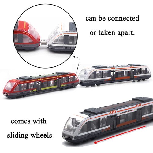 OTONOPI Toy Train Set High Speed Locomotive Engine Die Cast Model Car Sliding Linked Subway Bullet Train Set for Kids Pack of 3