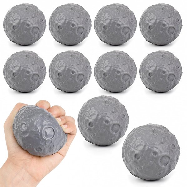 10 Pack Moon Stress Balls 2.8 inch Hand Muscle Exercise Pressure Ball Soft Foam Squeeze Balls Stress Relief Anxiety Fidget Relief Squeeze Ball for Student Adult School Office (Grey, 10)