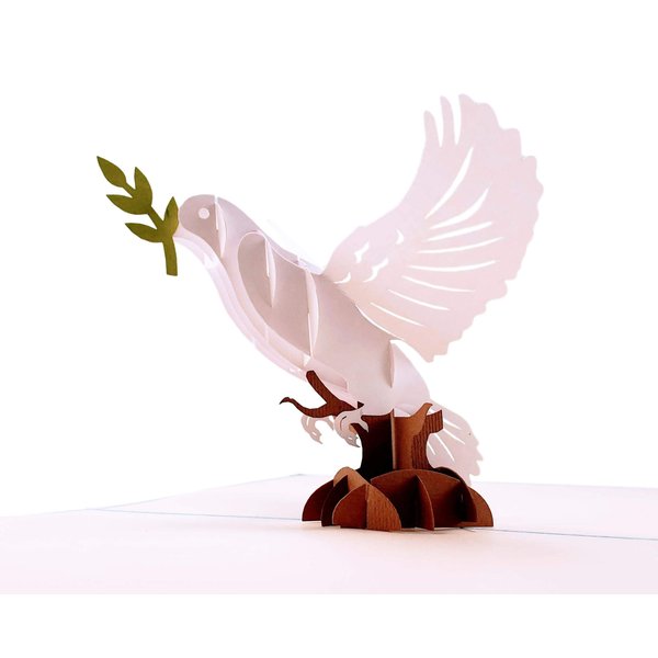 iGifts And Cards Inspirational White Dove with Olive Branch 3D Pop Up Greeting Card - Religious Sympathy Card, Condolences Card, Congratulations Ordination Gift, Priest Appreciation Present