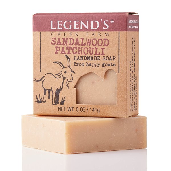 Legend's Creek Farm Goat Milk Soap, Moisturizing Cleansing Bar for Hands and Body, Creamy Lather and Nourishing, Gentle For Sensitive Skin, Handmade in USA (Sandalwood Patchouli, Single)