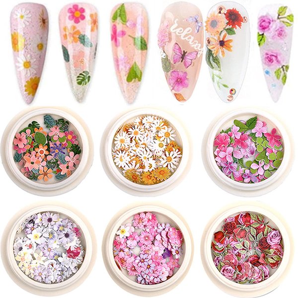 BELICEY 300Pcs Flower Nails Charm Wood Pulp 3D Flower Nail Charms Butterfly Acrylic Nails Accessories for Nail Art Decoration & DIY Crafting Design Flower Nail Charms Glitter Clear Bow Butterfly Nail