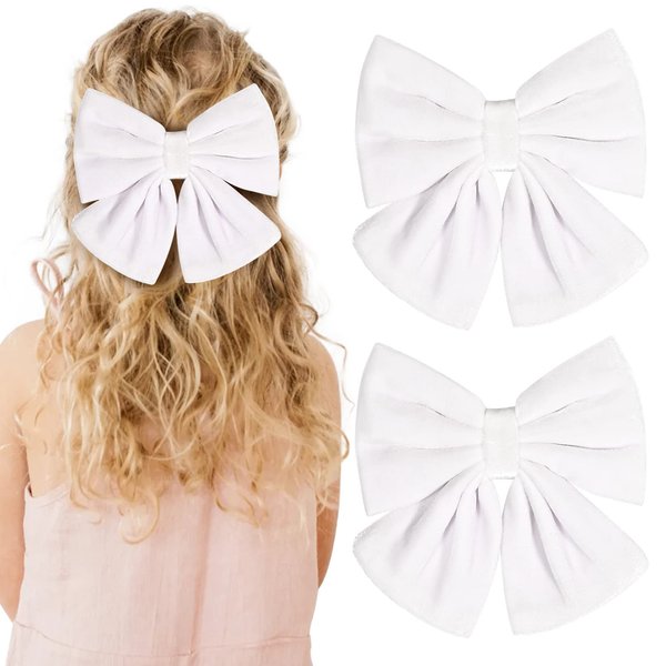 Velvet Hair Bows Girls 6" 2PCS Big White Fall bow Alligator Clips for Toddler Hair Clips Toddlers Teens Kids Accessories
