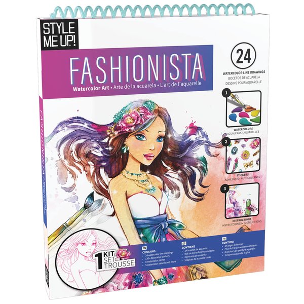 Style Me Up: Fashionista, Watercolor Painting Kit, Includes 24 Templates, Detailed Booklet Teaches Kids Basics of Watercolor Painting, for Ages 8 and up