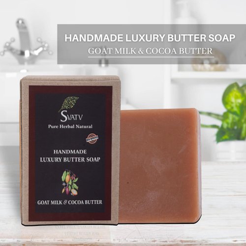 SVATV Handcrafted Soap With Natural, Soothing Herbs Of GOAT MILK & COCOA BUTTER For Men And Women - Exfoliating Bar, Traditional Ayurvedic Herbal Soap For All Skin Type - 125g X 2 = 250g