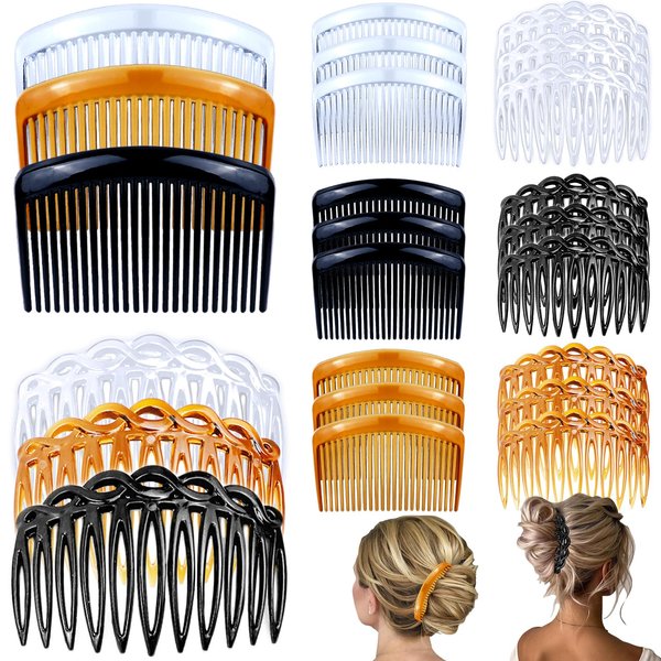 24 Pieces Hair Side Combs French Twist Hair Comb Set Lightweight Plastic 11/25 Teeth Hair Comb Clips for Women Girls Hair Accessories(Black, Transparent, Light Brown)