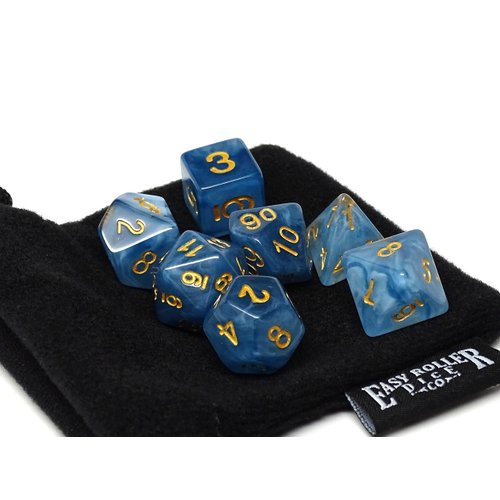 Blue Ivory Polyhedral Dice Set | 7 Piece | PRISTINE Edition | FREE Carrying Bag | Hand Checked Quality