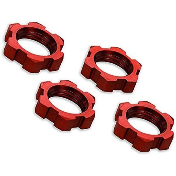 Traxxas Splined Serrated Red-Anodized Wheel Nuts (4 Piece), 17mm, Red