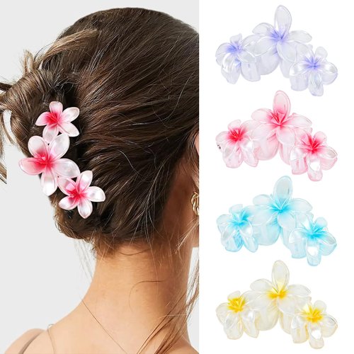 Amariver 4PCS Flower Hair Claw Clips for Women Middle Flower Hair Clips Non-slip Glitter Claw Clips Flower Hair Clip for Thick Thin Hair Strong Hold Hair Claws Hair Accessories for Women Girls