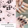 Nail Art Stickers Decals, Self Adhesive Nail Stickers Nail Art Supplies Black White Nail Designs 3D Checkerboard Flame Star Moon Smile Line Nail Stickers for Acrylic Nails Women Manicure Decorations