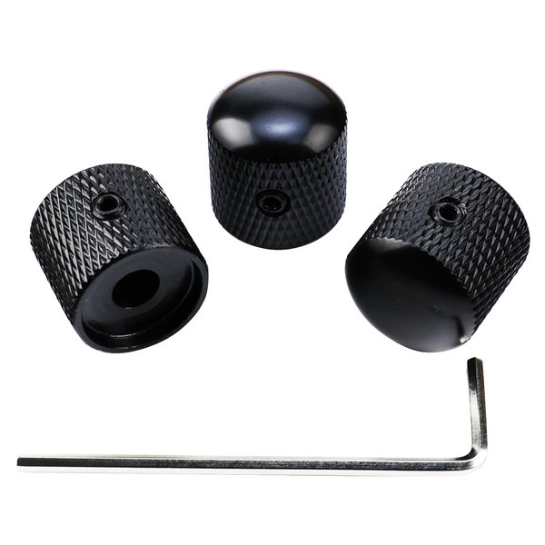 OVSAL 3PCS Electric Bass Guitar Knobs Dome Metal Guitar Knobs with Adjusting Screws for Strat Telecaster Jazz Les Paul(Electroplating Black)