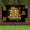 Happy 55th Birthday Backdrop Banner Step and Repeat 55 Years Old Background Decorations for Women Men Her Him Photography Party Supplies Glitter Black Gold
