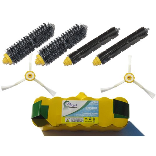 Replacement for iRobot Roomba 770 Battery, 3-Arm Side Brushes, Bristle Brush, Flexible Beater Brush - Kit Includes 1 Battery, 2 3-Arm Side Brushes, 2 Bristle Brush, 2 Flexible Beater Brush