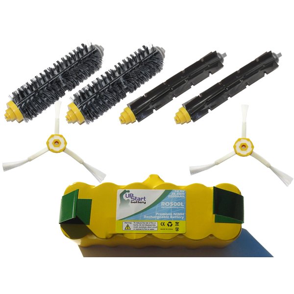 Replacement for iRobot Roomba 770 Battery, 3-Arm Side Brushes, Bristle Brush, Flexible Beater Brush - Kit Includes 1 Battery, 2 3-Arm Side Brushes, 2 Bristle Brush, 2 Flexible Beater Brush