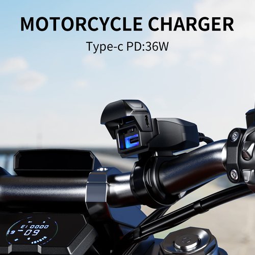 Kewig Motorcycle USB Charger SAE to Type C 36W Adapter Waterproof Motorcycle Charger, DC 9V-24V Motorcycle Charger with LED Display & Automatically ON/Off Switch, 1.8M SAE Cable for GPS Camera