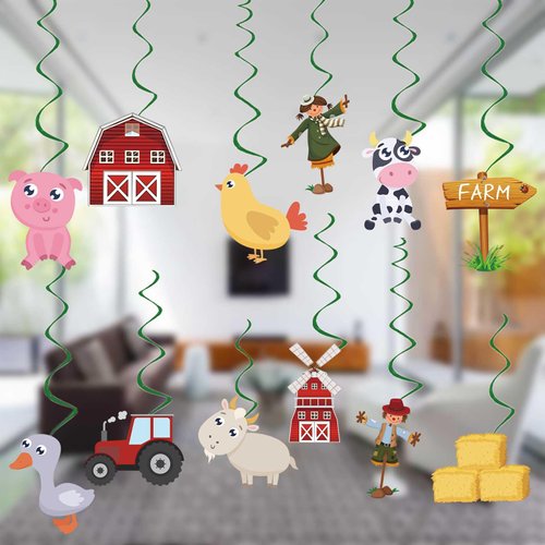 Farm Animals Party Decorations Farm Birthday Hanging Swirls, Assembled and Ready to Use, Countryside Party Decor Supplies Hanging Swirl Kids Party Streamers 24pcs Baby Shower Party Decor Banner