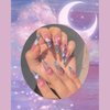 YOSOMK Pink Sky Press on Nails Long with Designs Moon and Star False Fake Nails Acrylic Nails Press On Artificial Nails for Women Stick on Nails With Glue on nails