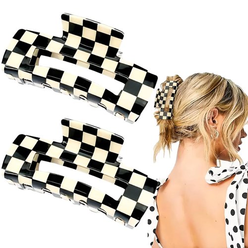 2 PCS Checkered Hair Claw Clips Square Checker Barrettes Cute Non Slip Hair Jaw Clips Strong Hold Rectangle Hair Claw Multicolored Plaid Vintage Checkered Hair Clip Y2K Hair Barrettes for Women Girls
