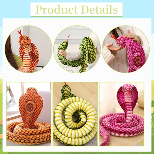 Rakuto Snake Stuffed Animal - 32” Yellow Cobra Snake Plush Toy Realistic Snake Stuffed Animal Plush Toy Gift Kids Snake Plush Stuffed Animal Snake Plushies Prank Props Wild Animals Party Favors
