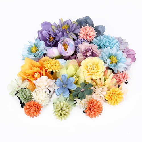 KorViSHOW 41 Pieces Flower Hair Clip Set Floral Hair Pins for Women Girls Bride Handmade Flower Hair Aaccessories for Weeding(Yellow Green Blue Purple)