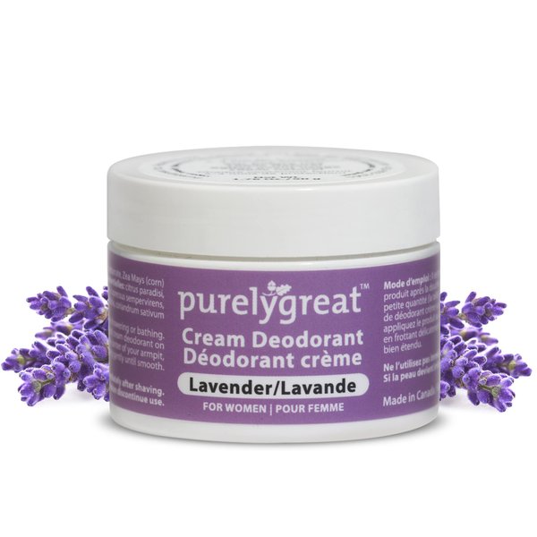 Purelygreat Cream Deodorant, Aluminum-Free, Deodorant Cream for Lasting Odor Control, Vegan, Cruelty-Free Natural Deodorant for Women, Contains No Chemicals, Parabens, or BPA, Lavender Scent, 1.76oz