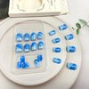 Tyuimhx Blue White Gradient Press on Nails Short Square Fake Nails Ombre False Nails With Gold Line Design Full Cover Stick on Nails Summer Acrylic Artificial Nails for Women Girls Glue on Nails 24Pcs