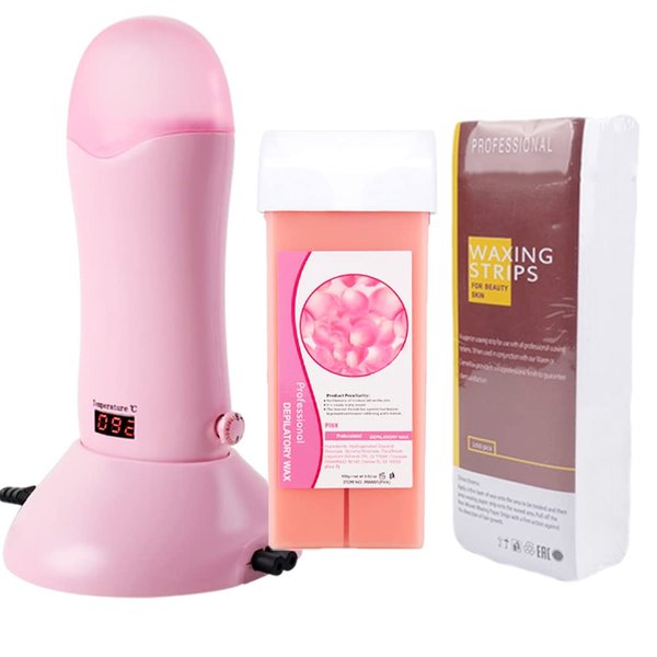 Depilatory Wax Heater Roller Body Hair Removal Roll On Waxing Machine with Digital Temperature Display for Personal & Professional Use Beauty Salon (Rose Wax Cartridge)