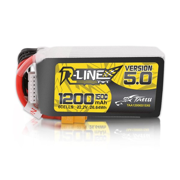 TATTU R-Line Version 5.0 6S Lipo Battery 22.2V 150C 1200mAh Lipo Battery Pack with XT60 Plug for Racing