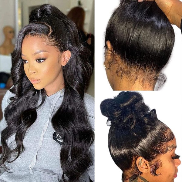 360 Body Wave Lace Front Wigs Human Hair Pre Plucked 180% Density Full Lace Human Hair Wigs Brazilian Virgin Body HD Human Hair Lace Front Wigs for Women Natural Color 22Inch