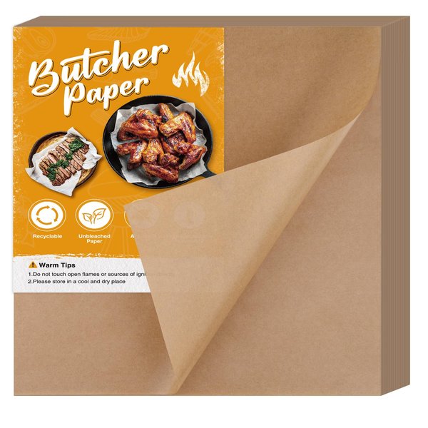 NEBURORA 60Pcs Brown Butcher Paper Sheets No Wax Disposable Butcher Paper Precut Square Wrapping Paper for Smoking Meats, Butcher Paper for Sublimation Heat Press 12 x 12 inch