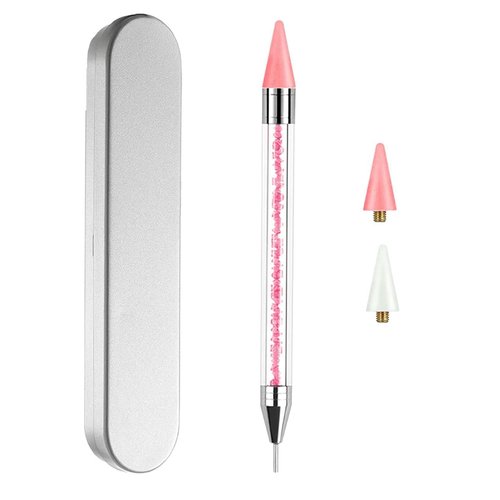 HIGHROCK Dual Ended Nail Rhinestones Picker Pencil Nail Art Design Dotting Pen, Nail Art Decoration Tool with 2 Extra Wax Head (PINK)