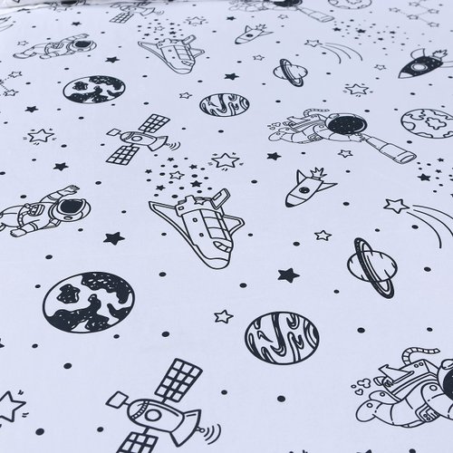 MAG 3 Pcs Space Sheets Twin White Based Galaxy Sheet Rockets Planets Sheet Set, Super Soft Microfiber, for Kids, Teens and Space Galaxy Lovers, Twin Size