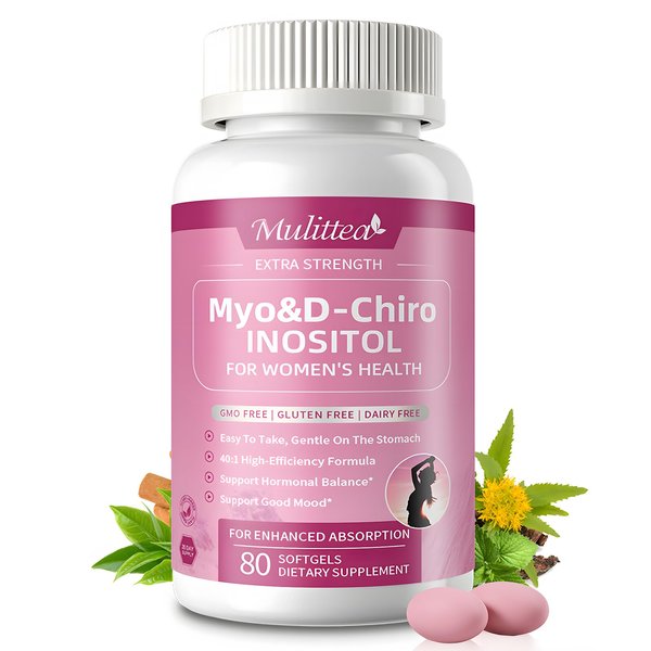Mulittea Myo-Inositol & D-Chiro Inositol Supplement for Women-Hormone Balance & Ovarian Function*-Plus Omega-3-Ideal 40:1 Ratio- Non-GMO, Gluten Free-80 Softgels