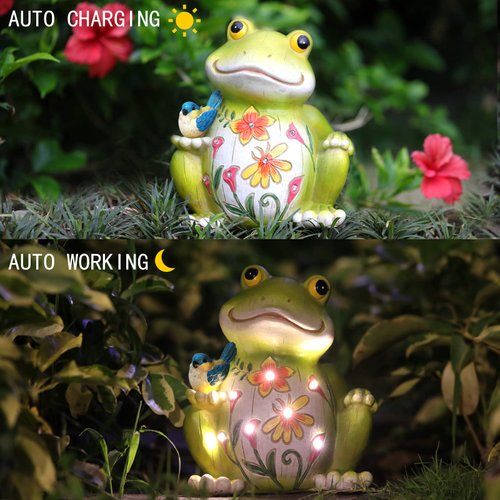 IVCOOLE Outdoor Frog Sculptures,Solar Resin Garden Outdoor Statues,Christmas Decorations Frog Gifts Sculptures Decorations for Home Patio,Yard,Lawn, Porch, Ornament