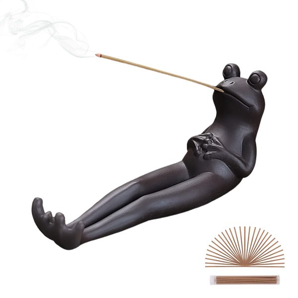 ChangWanna Frog Incense Stick Holder - Ceramic Insence Burner Ash Catcher, Insense Stand with 45 Sandalwood Sticks, Ornament for Aromatherapy/Yoga/Meditation/Home Living Room Office Decor