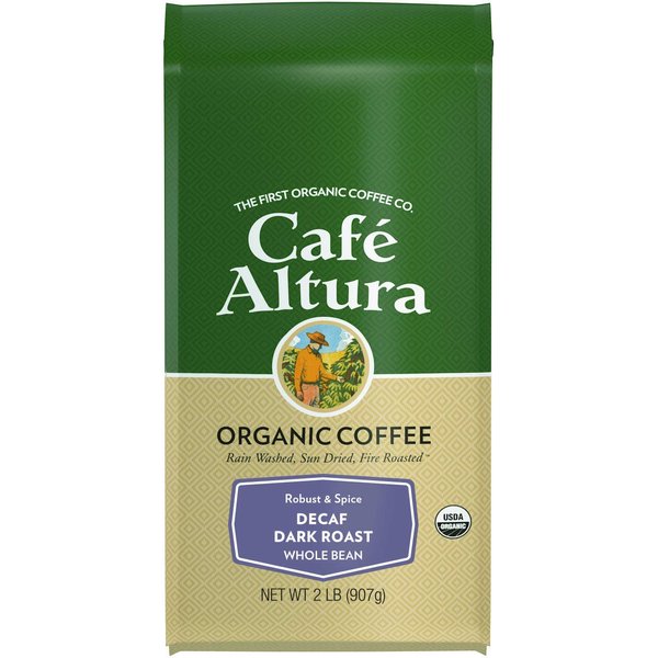Cafe Altura Whole Bean Organic Coffee, Dark Decaf Roast, 2 Pound