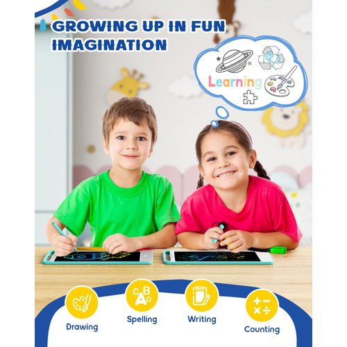 bravokids Kids Toys 2 Pack LCD Writing Tablet for Kids, 8.5 Inch Colorful Doodle Board Drawing Tablet Pad Erasable, Toddler Learning Toys Birthday Christmas Gifts for Boys Girls 3 4 5 6 7 8, Blue+Blue
