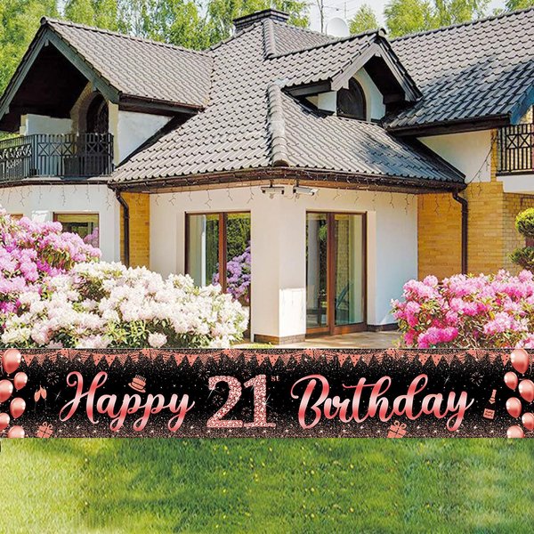 21st birthday decorations for her, 21st birthday rose gold& black Yard Sign Banner for Women 21st Birthday Party Supplies.