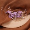 Wedding Hair Combs, Crystal Flwoer Hair Clips Bride Bridesmaid Hair Sides Comb Rhinestone Barrettes, Pearl Flower Hair Pins Hair Accessories for Women Girls (Purple)