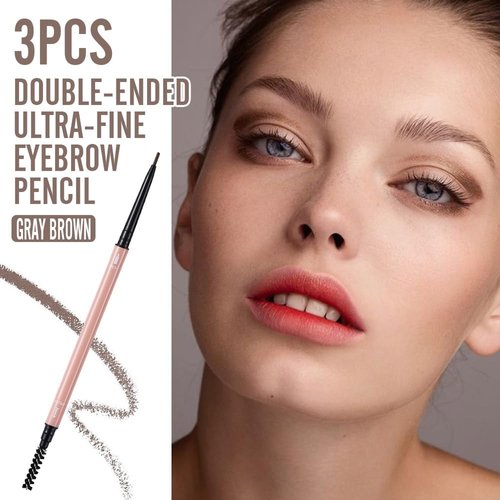 3Pcs Waterproof Eyebrow Pencil, Professional Makeup Micro Brow Pencil, Double-ended ultra-fine eyebrow pencil, Ultra-Fine Mechanical Pencil (05#gray brown)