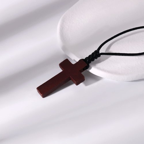 JISHGS Natural Wood Cross Pendant Necklace for Men Women Boy Girls ， Cross for Car Mirror Pendant,Wooden Cross Necklace Gift (Brown)