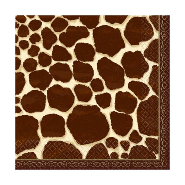 Amscan Decorative Giraffe Party Beverage Paper Napkins (16 Pack), 5 x 5, Black/Brown
