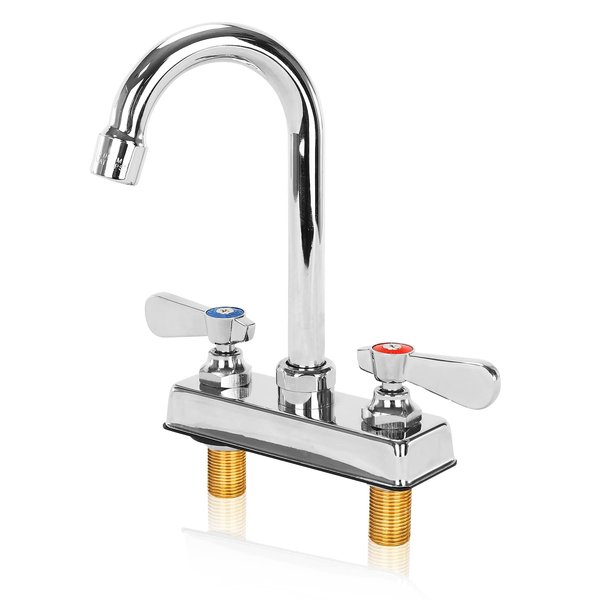 Commercial Bar Sink Faucet 4 Inch Center Deck Mount Bar Sink Faucet 2 Hole Brass Constructed & Chrome Polished with 3-1/2" Gooseneck Spout & Dual Lever Handles