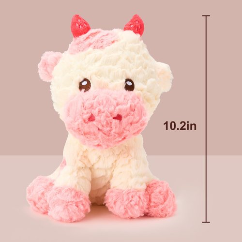 YANJOONJOON Strawberry Cow Stuffed Animal Plush Toys,Soft Cute Stuffed Animals Birthday,Pink Kawaii Cow Plushie Pillow Doll for Kids Boys Girls 11Inch