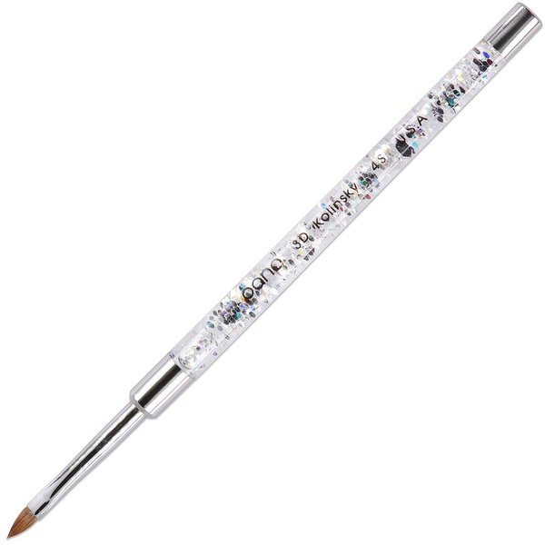 PANA 3D Kolinsky Nail Art Brush - Silver Glitter Handle, Size 4 - Acrylic Nail Art Sculpture Brush for Manicures Pedicure Salon Professional or Beginner