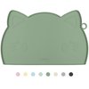 Coomazy Cute Kitty Puppy Face Silicone Cat Dog Feeding Mat for Food Bowls and Water Drinking Fountain Tray (Avocado, Medium KittyFace)