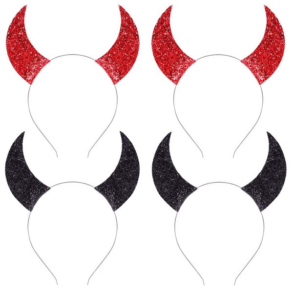 Halloween Devil Headband Devil Horns Headbands Hair Bands Devils Ears Headpiece Women Devil Hairband Hair Hoops Party Decoration Cosplay Costume Handmade Festival Hair Accessories 4 Pack Red Black